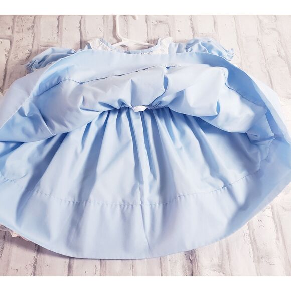 Vintage 80's Girls Double Layered Blue and White Ruffle Dress - Picture 4 of 6
